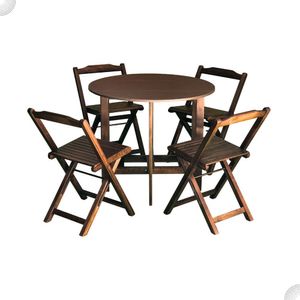 Conjunto Dobrável Prático Mesa Redonda Com 4 Cadeiras Imbuia