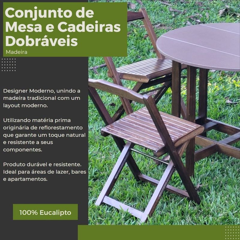 Conjunto Prático Mesa de Madeira Dobrável com 4 Cadeiras