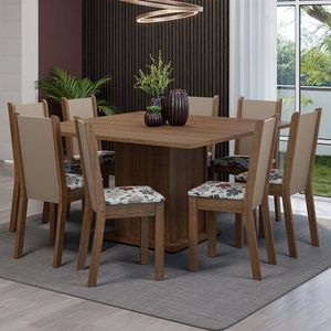 Conjunto Sala De Jantar Mesa Tampo De Madeira 8 Cadeiras Rustic/crema/hibiscos Marisa Madesa Rustic/crema/hibiscos