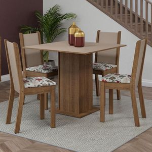 Conjunto Sala De Jantar Mesa Tampo De Madeira 4 Cadeiras Rustic/crema/ Hibiscos Briana Madesa Rustic/crema/hibiscos