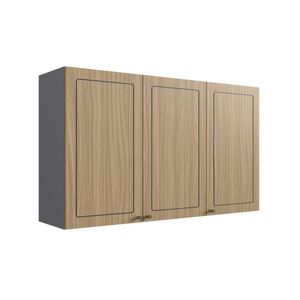 Armário Aéreo Para Cozinha 120Cm 3 Portas Roma Edez Grafite/Cedro