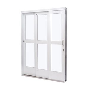 Porta De Aço De Correr 215x200cm 3 Folhas Vidro Liso Qualitysol Ramassol Branco