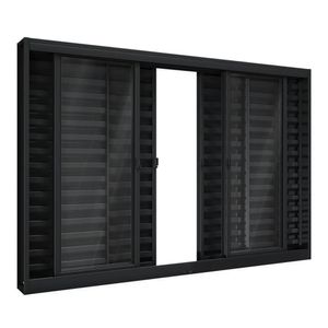 Janela De Aço Veneziana De Correr Central 6 Folhas 100x100cm Aço Pronto Riobras Preto