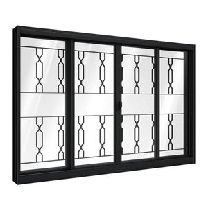 Janela De Aço De Correr Central Com Grade Mosaico 4 Folhas 100x100cm Aço Pronto Riobras Preto