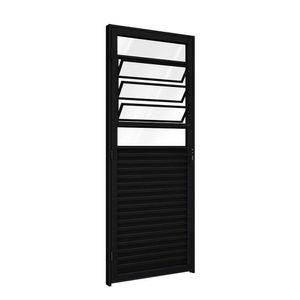 Porta De Aluminio De Giro Mista Com Basculante 215x85cm Riobras Preto