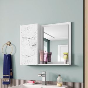 Espelheira Com Armario Genova Branco/carrara Branco/carrara
