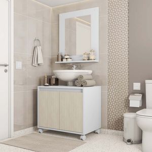 Conjunto Gabinete Banheiro Armário Belo Caemmun Branco Off/ciliegio