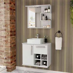 Gabinete Para Banheiro Com Cuba E Espelheira 70cm Veneza Móveis Bosi Branco