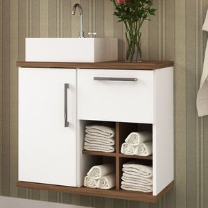 Gabinete Para Banheiro 1 Porta 1 Gaveta 4 Nichos Veneza Móveis Bosi Branco/nogal
