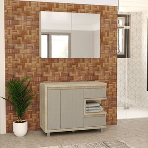 Gabinete Para Banheiro Com Espelheira Malbec Móveis Bosi Barrique/argento
