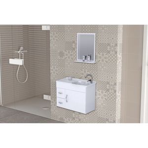 Conjunto Gabinete De Banheiro Suspenso 55cm 2 Gavetas E 1 Porta Com Cuba E Espelheira Siena Aj Rorato Branco