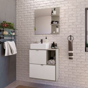 Gabinete Suspenso Com Cuba E Espelheira 60cm Nordic Móveis Bosi Branco/argento