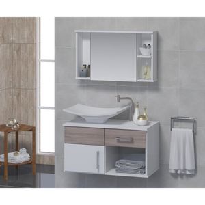Conjunto Gabinete Para Banheiro Com Cuba E Espelheira New Stilo Contarini Ciliegio