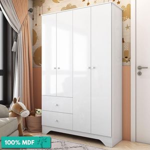 Guarda-Roupa Infantil 4 Portas E 2 Gavetas Ben Plus Peroba Branco Brilho Branco Brilho