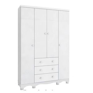 Guarda Roupa Infantil 4 Portas 3 Gavetas 100% Mdf Junior New Móveis Peroba Branco Brilho