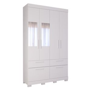 Guarda Roupa 4 Portas 3 Gavetas 1 Basculante Com Espelho 100% Mdf Porto Panan Branco