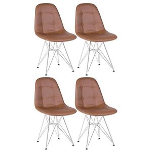 Kit 4 Cadeiras Estofadas Charles Eames Eiffel Botonê Com Pés De Metal Cromado Marrom Marrom