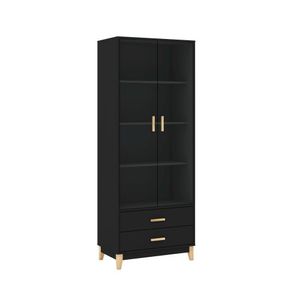Cristaleira Legno 700X1800X400 Mm 2 Portas 2 Gavetas Movelbento Preto Preto