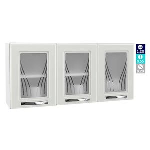 Armário Aéreo P/ Cozinha Star New 3 Portas C/vidro 120cm Branco - Telasul