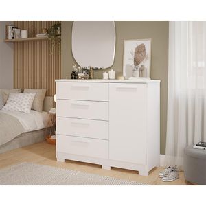 Cômoda 1 Porta 4 Gavetas 100% Mdf Malu Panan Branco Branco Branco