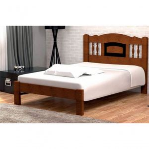 Cama De Casal Bella De Madeira Maciça Angelim Pedra/tauari - Cor Castanho/preto