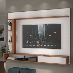 Painel Para Tv Até 60" 1 Porta 1 Nicho Branco/Nogal