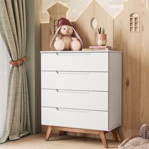 Cômoda Infantil Retrô 4 Gavetas Alpi Olivar Móveis Branco