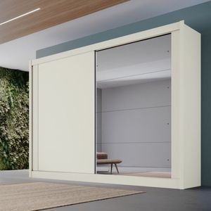 Guarda Roupa Casal Com Espelho 2 Portas 4 Gavetas Creta Móveis Europa Off White/amêndoa