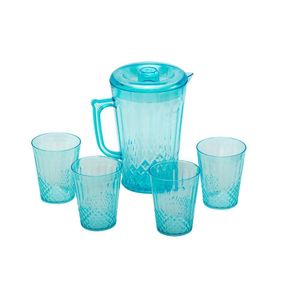 Jarra Acrílico De 1 Litro Com 4 Copos Agua Suco Bebida Azul