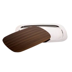 Bandeja Inox Base Em Madeira Bar Nature Decorativa Prana