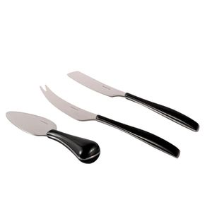 Kit 3 Peças Queijo Faca Espátula Petisco Caixa Preto Bugatti