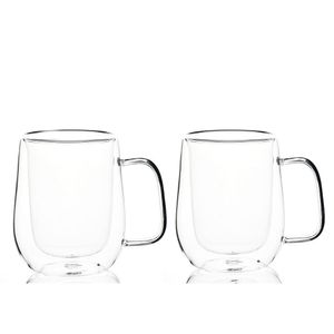 Conjunto 2 Copos Com Alça Parede Dupla 350ml Borossilicato