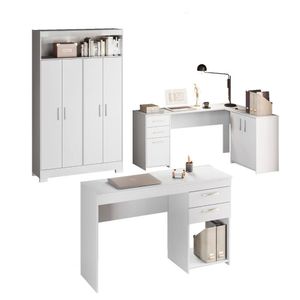 Conjunto Para Escritório 2 Mesas E 1 Armário Multiuso 4 Portas Branco Notável Móveis Branco