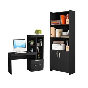 Conjunto Para Escritório 2 Peças Com Mesa E Armário Preto Tx Notável Móveis Preto Tx