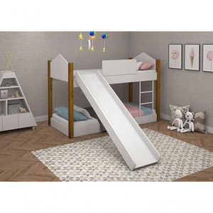 Beliche Infantil/Juvenil Luiza Branco/Mel Com Pés De Madeira Com Escorregador