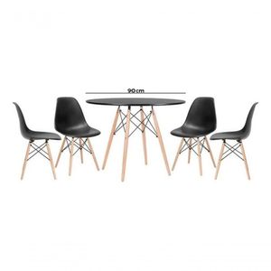 Jogo De Mesa 4 Cadeiras Pretas Eames Eiffel 90cm Base Madeira Tampo Preto New
