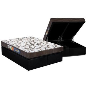 Cama Box Baú Queen: Colchão Espuma D33 Polar Pérola + Base Crc Suede Black(158X198)