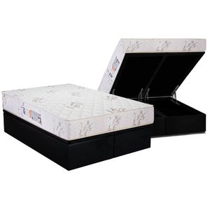 Cama Box Baú Queen: Colchão Espuma D33 Luckspuma Supreme Floral + Base Crc Suede Black(158X198)