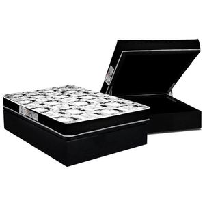 Cama Box Baú Casal: Colchão Espuma Luckspuma D23 Roland Garros Pro + Base Crc Suede Black(138X188)
