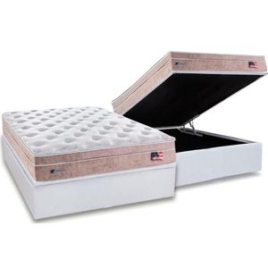 Cama Box Baú Casal: Colchão Molas Sealy Masterpocket Ensacadas Miami + Base White(138X188)