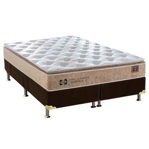 Cama Box Queen: Colchão Molas Sealy Posturepedic Doux Confort + Base Suede Marrom(158X198)