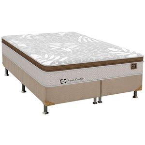 Cama Box Queen: Colchão Molas Sealy Posturepedic Doux Confort + Base Courano Bege(158X198)