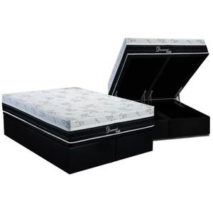 Cama Box Baú Queen: Colchão Molas Polar Masterpocket Ensacadas Diamond + Base Black(158X198)