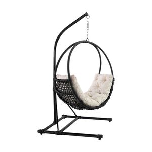 Balanço Em Aço E Corda Náutica Preto Jumas Com Suporte E Almofada Em Tecido Bege - Cor: Preto