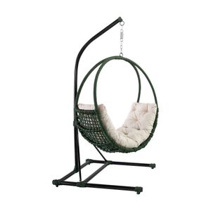 Balanço Em Aço E Corda Náutica Verde Jumas Com Suporte E Almofada Em Tecido Bege - Cor: Verde