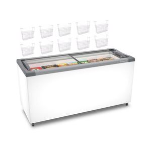 Kit - Freezer Horizontal Tampa De Vidro 404 Litros Nf55 127v + 10 Cestos Nextgen Branco 127v