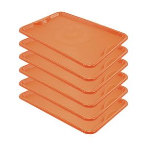 Conjunto 6 Bandejas Plásticas Self-service Refeição 48 X 32,5 X 2 Br-100 Laranja - Della Plast