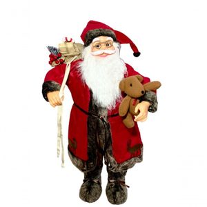 Papai Noel Em Pé Vermelho Segurando Urso 60 Cm