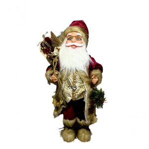 Papai Noel Em Pé Vermelho Com Dourado Veludo Com 45cm