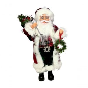 Papai Noel Em Pé Vermelho Veludo Com Blusa Xadrez 45cm
